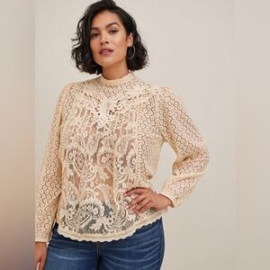 Torrid Mixed Lace High Neck Top Blouse Size 2X Plus Size Victorian Whimsical